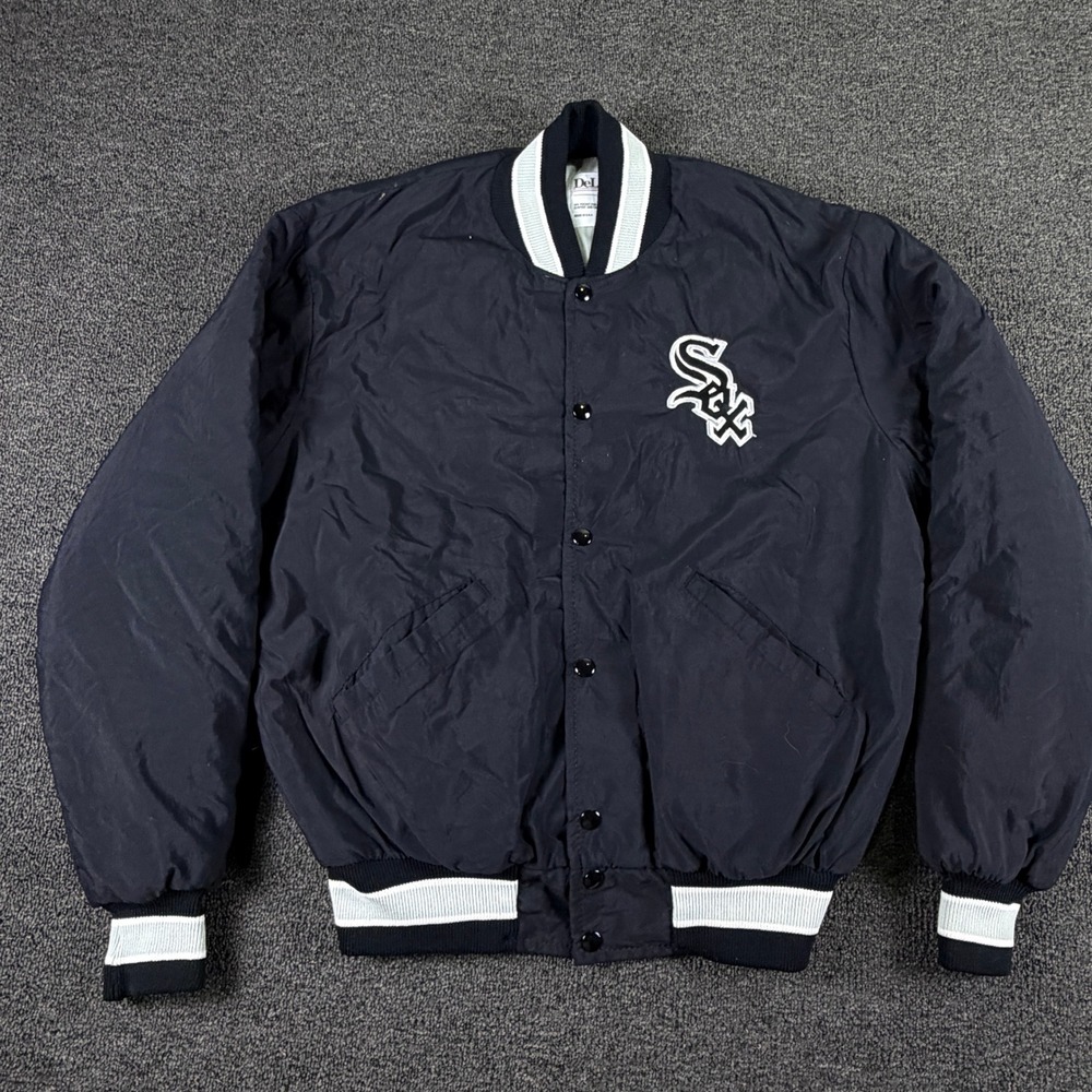 Chicago White Sox Jacket Mens L Black MLB Baseball Varsity DeLONG EUC
